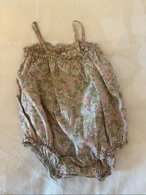 Bonpoint Floral Romper in Pink, Green & Cream
